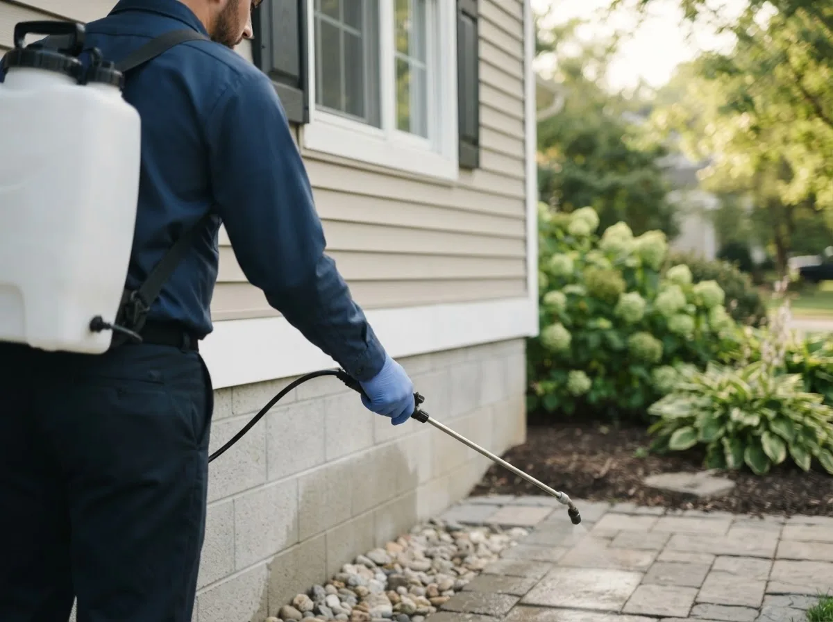 Pest control technician inspecting a home in Claxton, GA